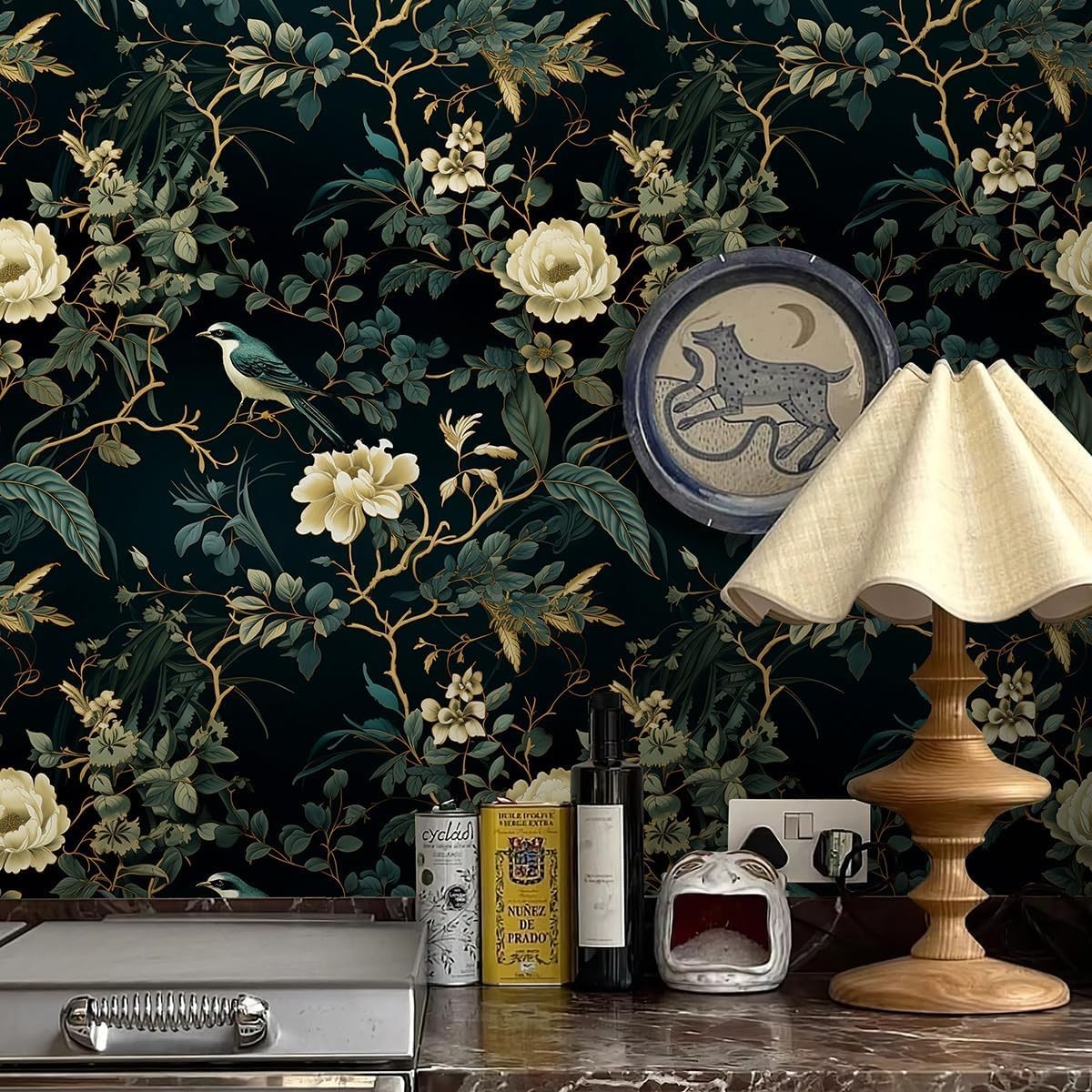 Dark Floral Peel and Stick Wallpaper 16.9inch x 118.1inch,