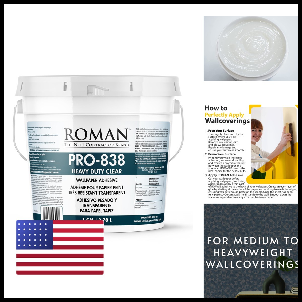 Roman Pro-838 Heavy Duty Clear Wallpaper Adhesive For Commercial Weight