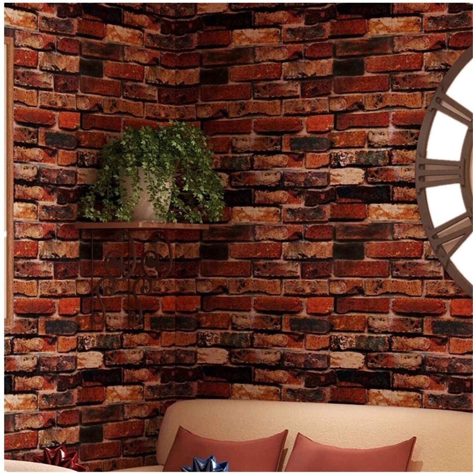 Yancorp 18″ x 120″ Brick Wallpaper Rust Red Peel x 120″,
