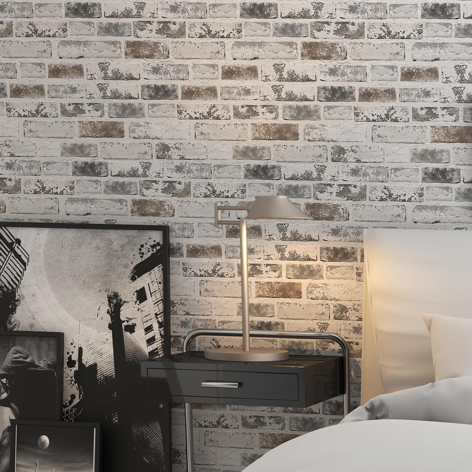 Brick Wallpaper Peel and Stick 17.3″ x 78.8″, Grey White