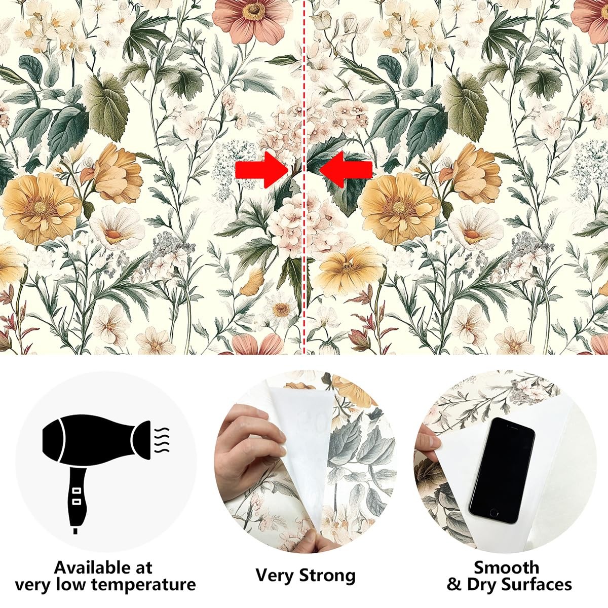 Livebor Vintage Floral Peel and Stick Wallpaper 16.9″ x 118.1″, A-Floral
