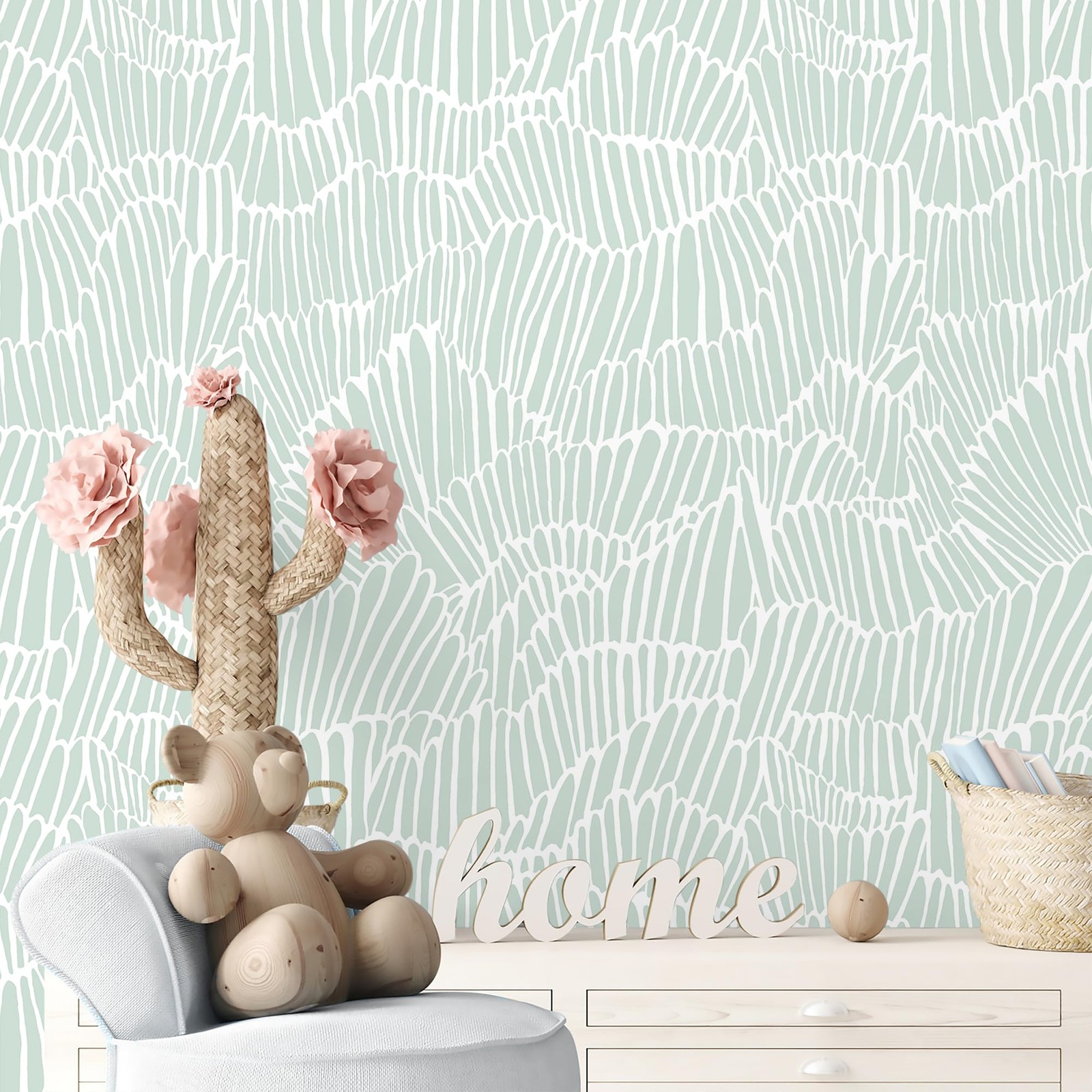 Guvana Green Wallpaper Peel and Stick Modern 17.3″ x 78.7″, White