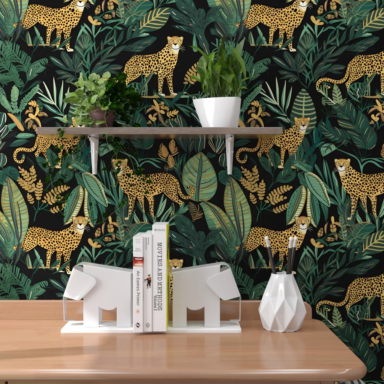 XRUIBZI Leopard Wallpaper Peel and Stick Jungle Animal 17.5″ x 118″, Black