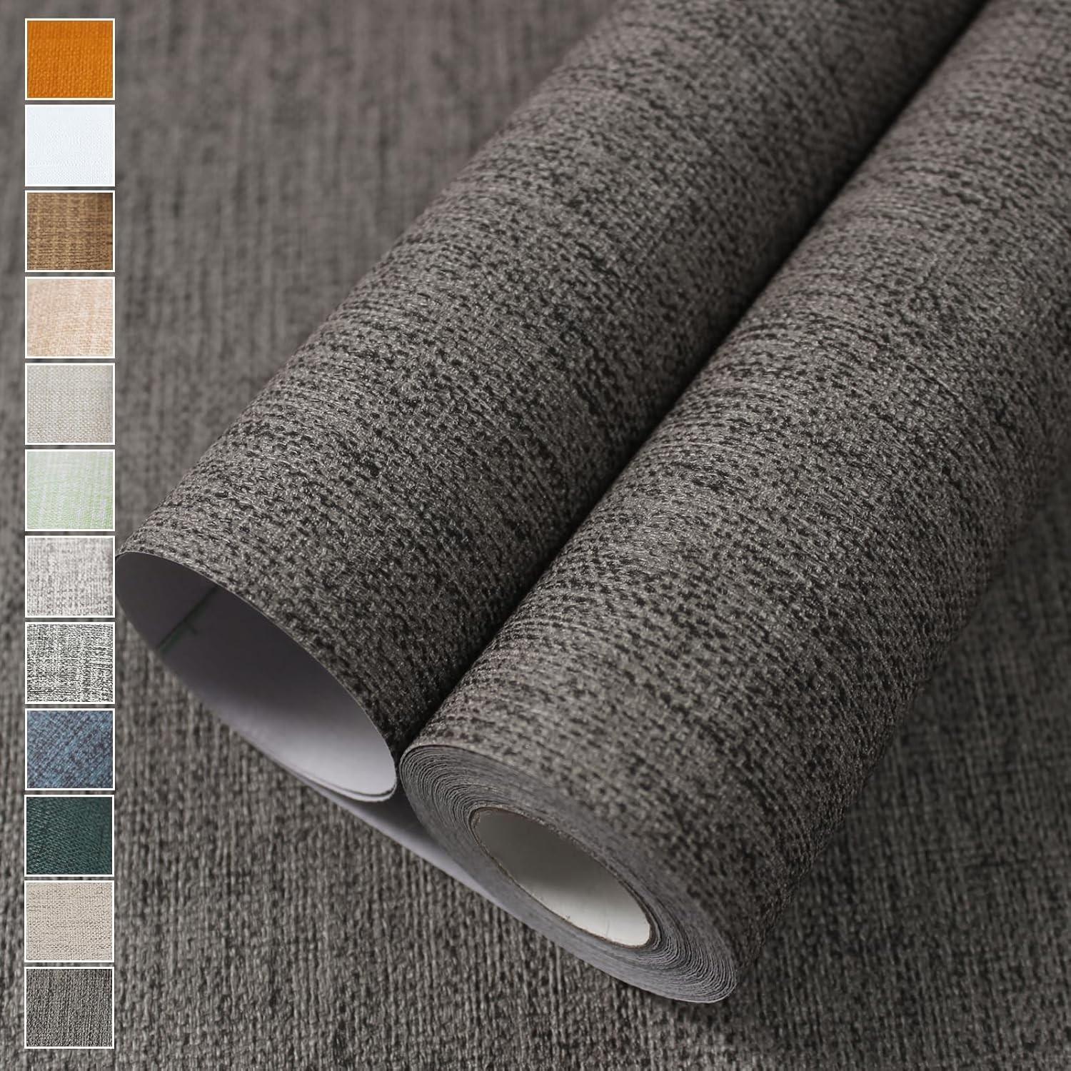 WADILE Grasscloth Peel and Stick Wallpaper 15.7in x 15.7 x 78.7, Brown Gray