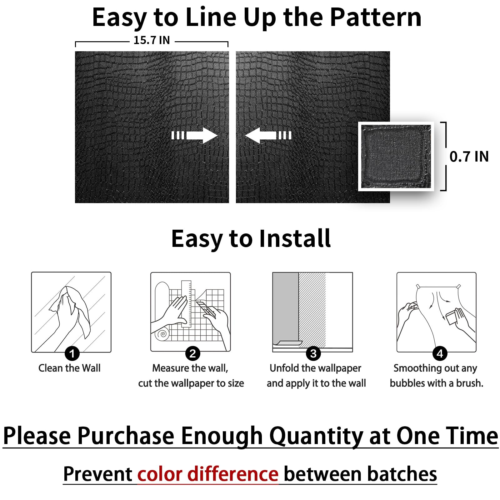 Kimhan Black Peel and Stick Wallpaper – Removable 15.7″ x 118.1″,