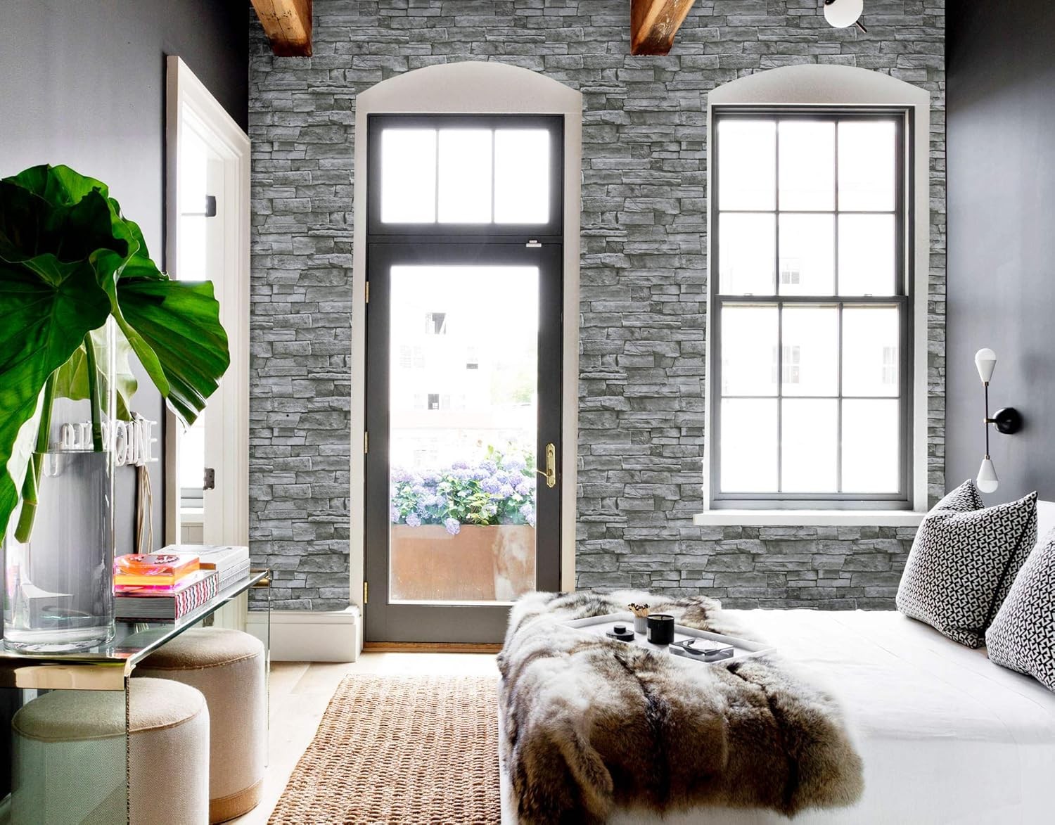 Timeet 3D Brick Stone Wallpaper Peel and Stick 17.7 x 196.9, Gray