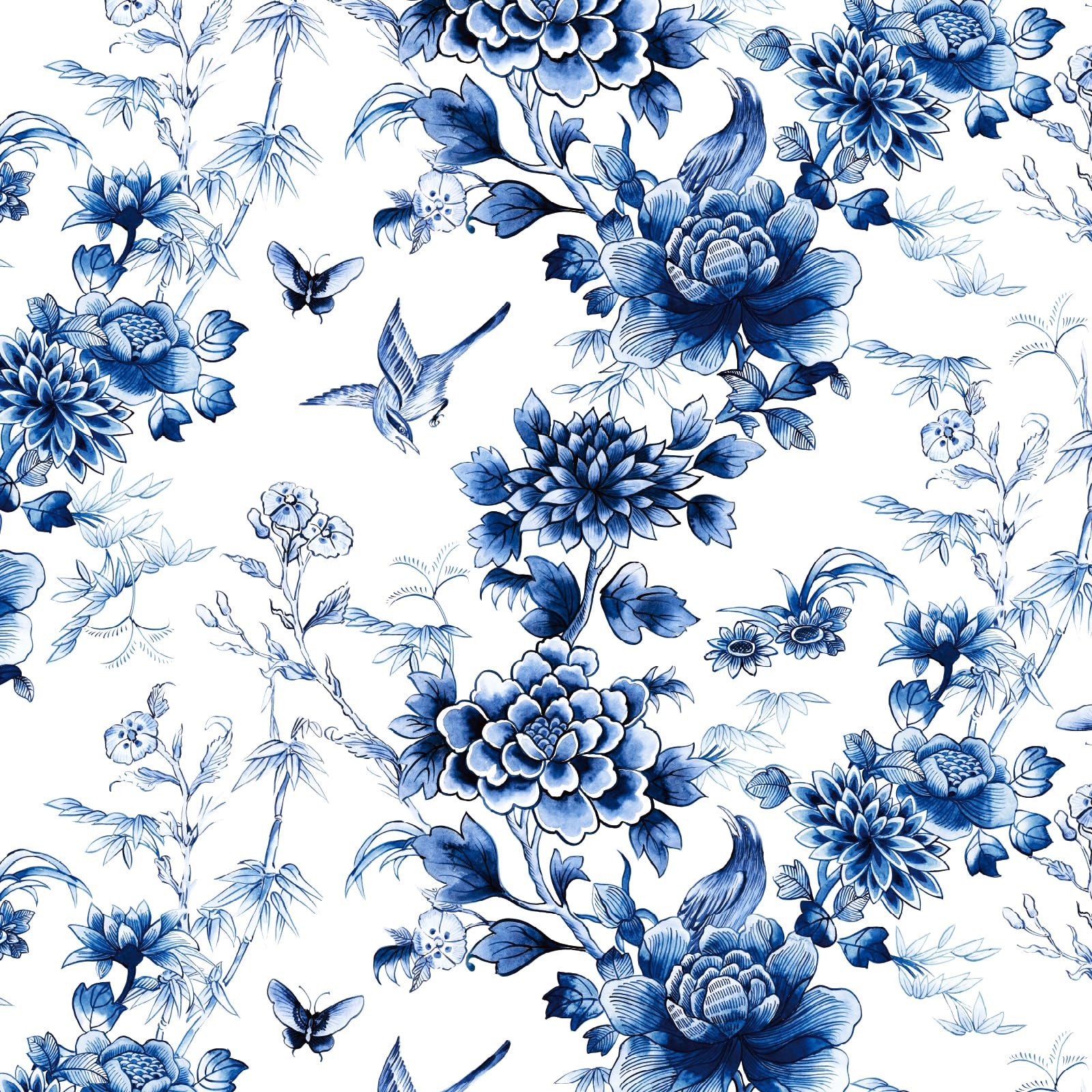 RUSPEPA Peel and Stick Wallpaper – Blue 17.3″ x 78.7″, Flower White