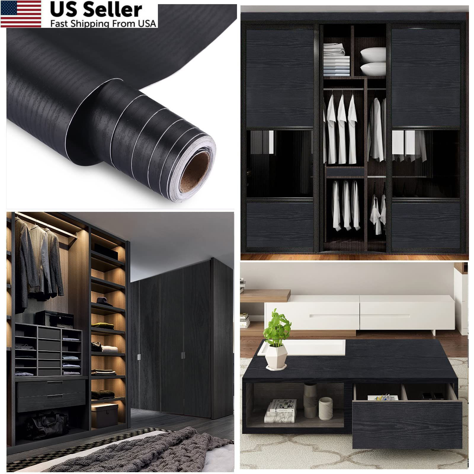 seonta Black Wood Peel and Stick Wallpaper 16″x198″ 198″ x 16″,