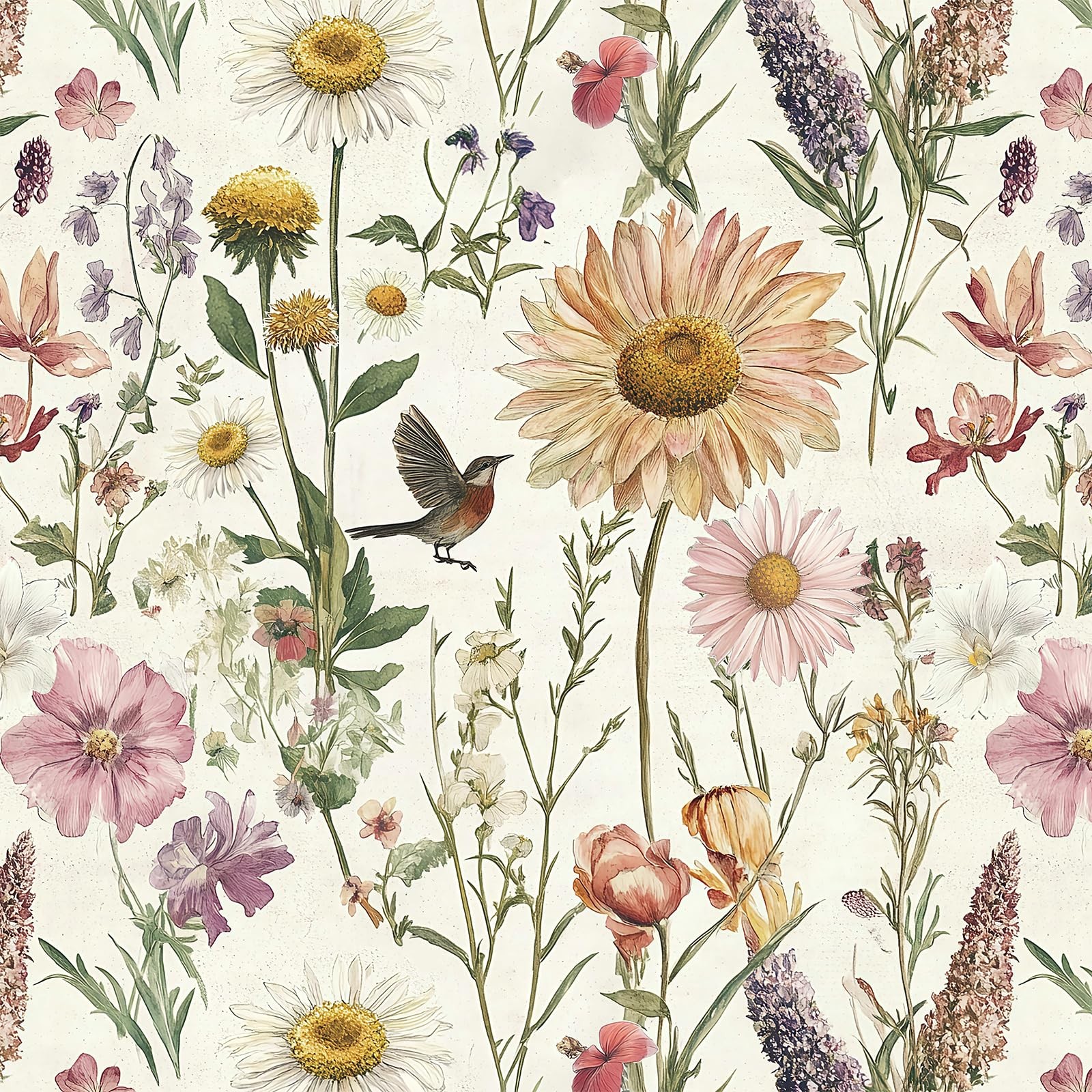 Livebor Floral Peel and Stick Wallpaper Bird 16.9″ x 118.1″, A-Floral