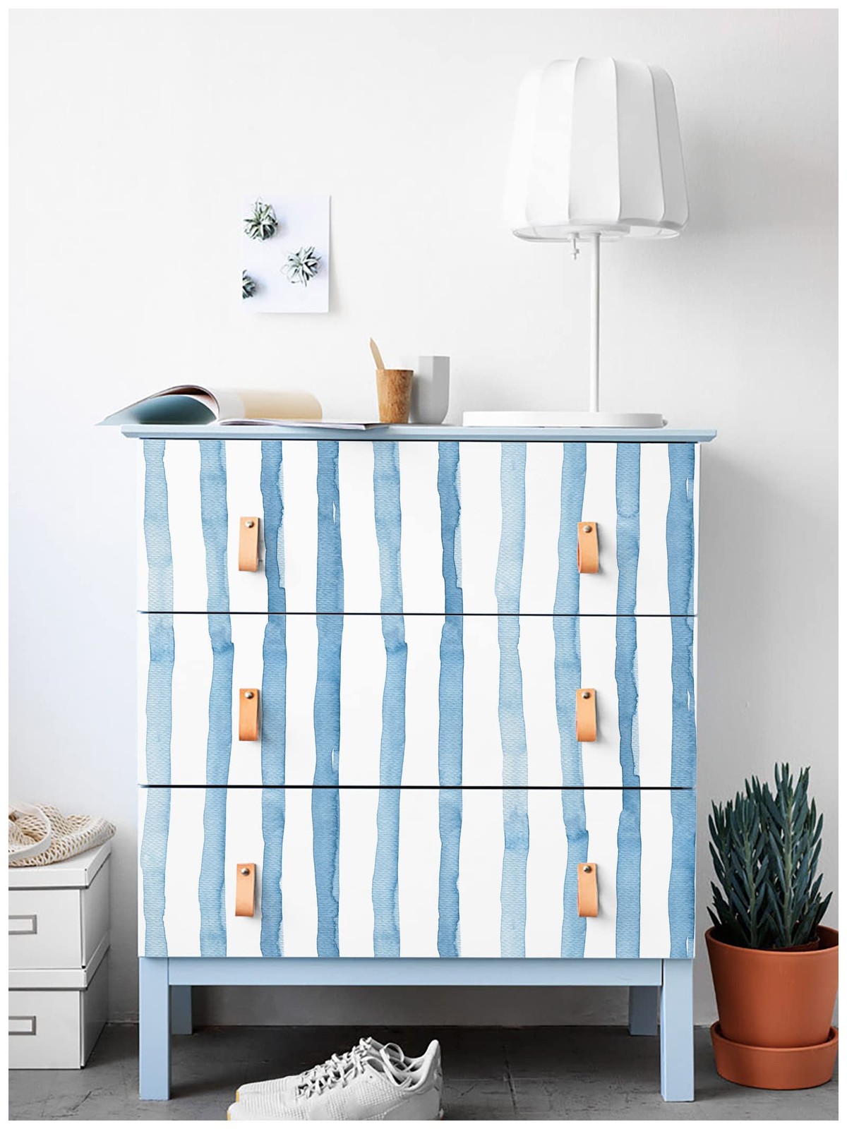 HAOKHOME Striped Peel and Stick Wallpaper 17.7in x 9.8ft, Indigo Blue/White
