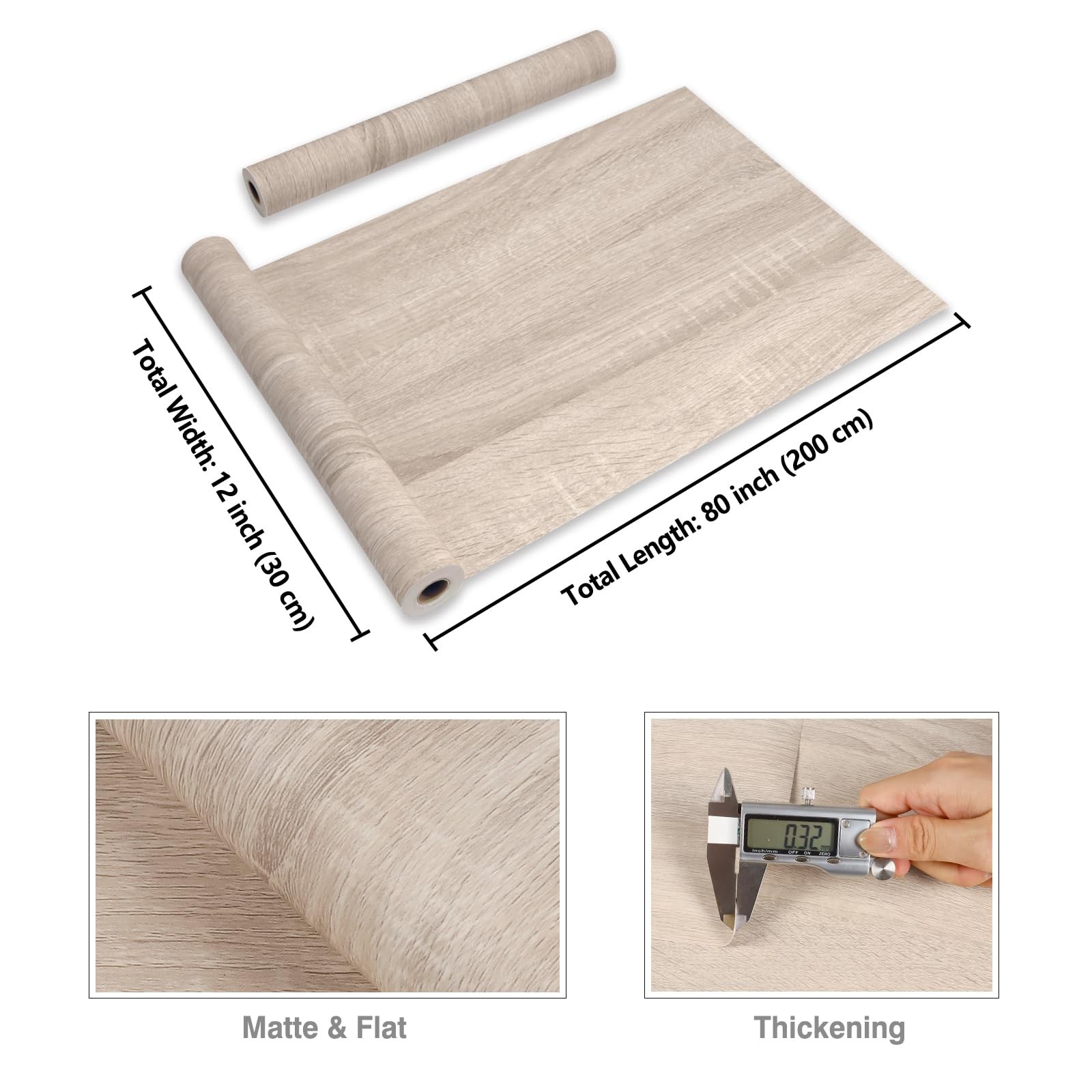 CRE8TIVE Beige Wood Wallpaper Peel and Stick Grain 12″ x 80″,