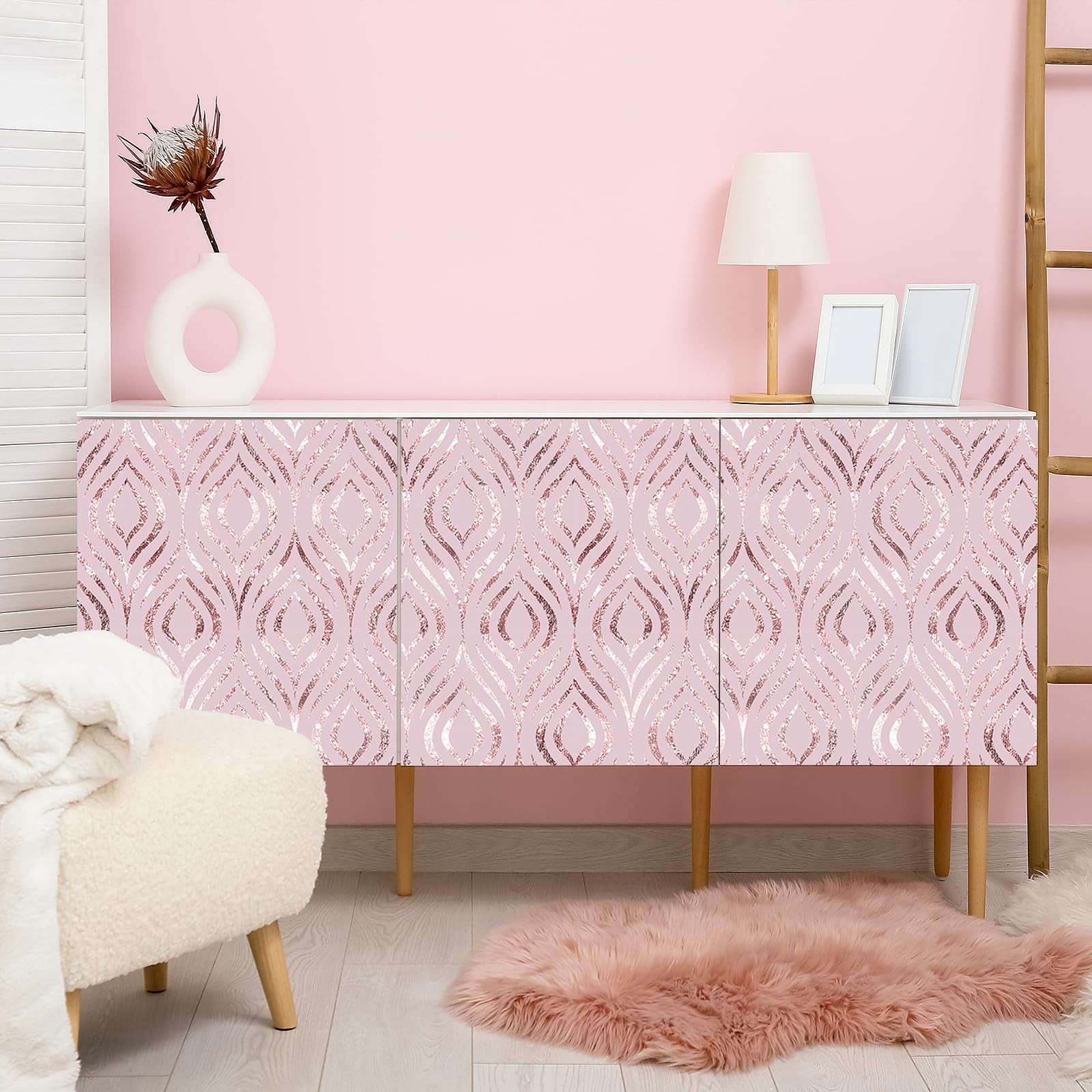 FunStick Pastel Pink Wallpaper Peel and Stick Modern 118″ x 17.5″,