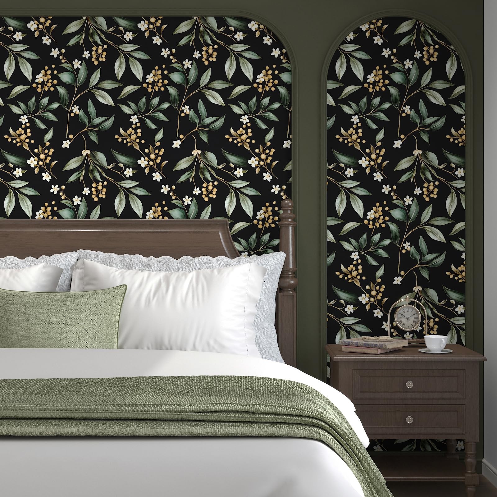 VOLEAAR Dark Peel and Stick Wallpaper 17.5″ x 118″, Black/Green/Yellow