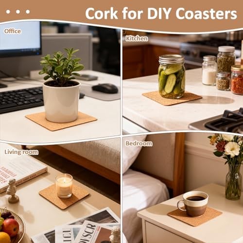 100 PCS Self-Adhesive Cork Sheets 4 x 4 Inch Squares Cork Coasters Square Corks
