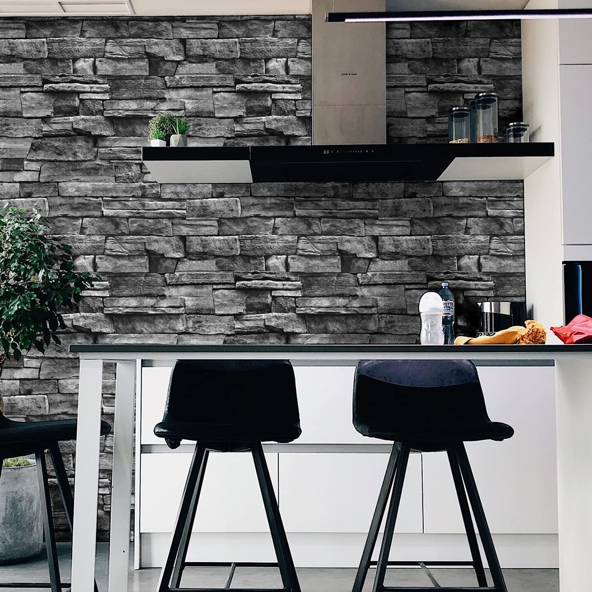 Jeweluck Grey Brick Wallpaper Peel and Stick 17.7″ x 118.1″, Dark Gray