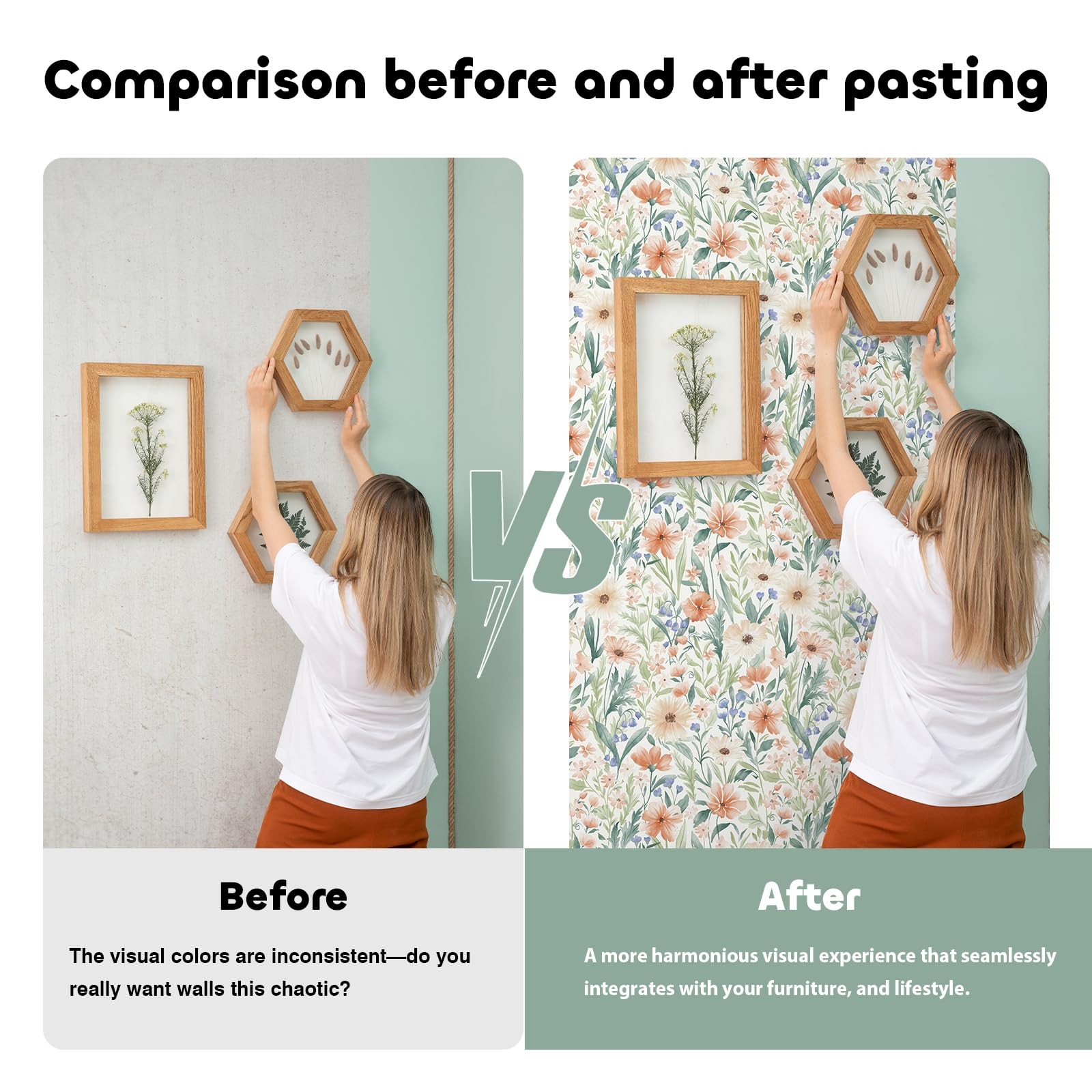 MelunMer Floral Wallpaper Peel and Stick 78.7″×17.3″, Multicolor
