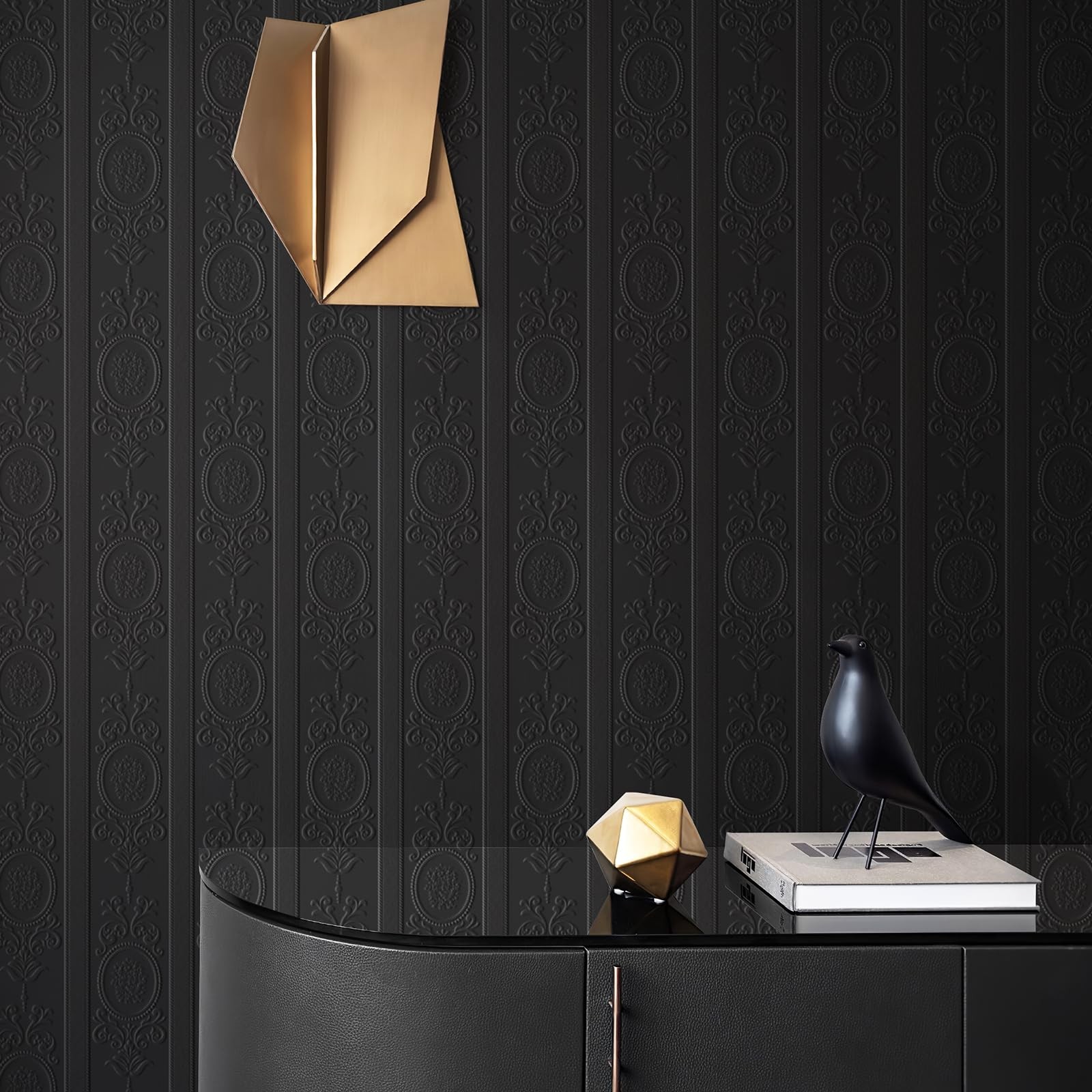 3D Black Textured Wallpaper Peel and Stick Decorative Contact Paper