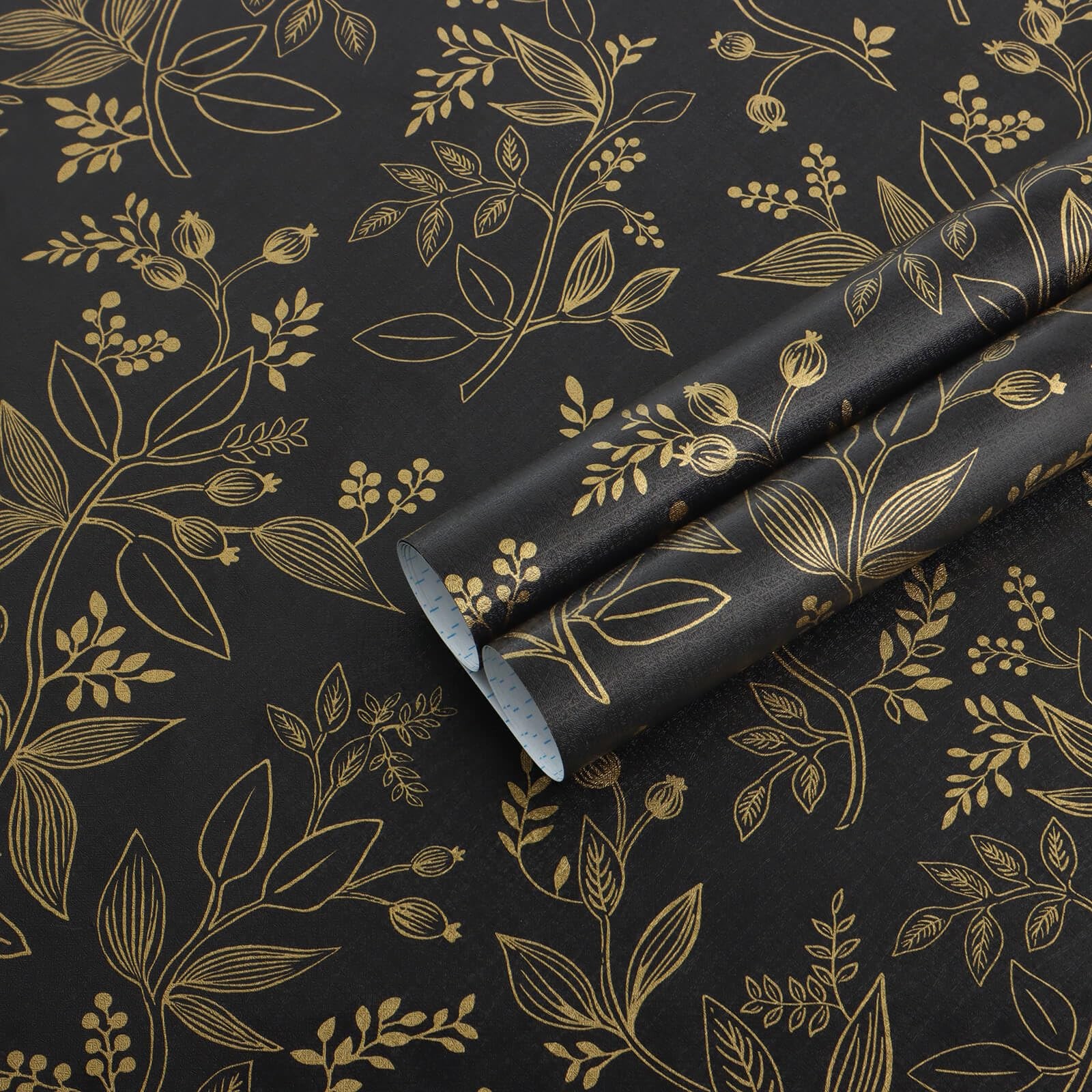 Heroad Peel and Stick Wallpaper Black Gold 17.3″ x 78.7″,