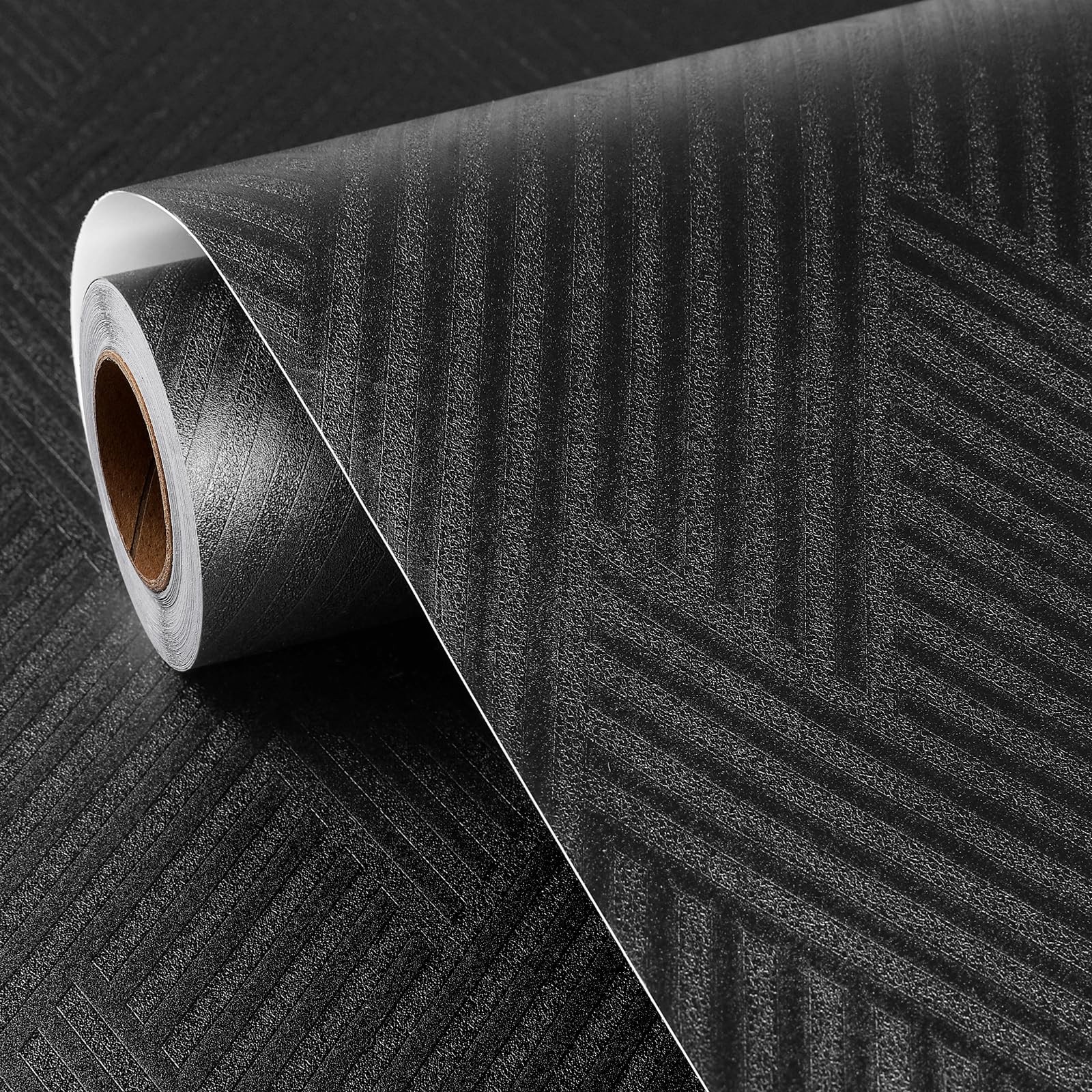 FunStick Modern Black Wallpaper Peel and Stick Textured 200″ x 12″,