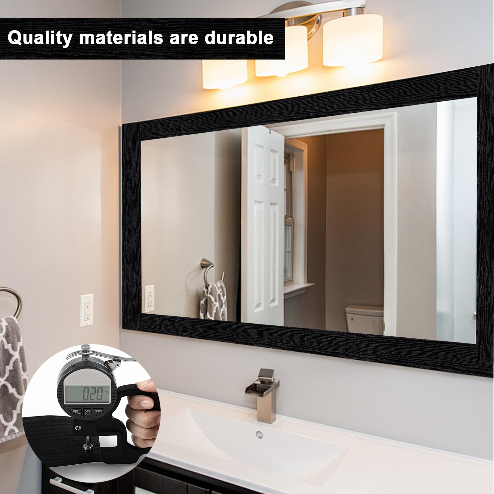 Alened 10M Black Wood Grain Mirror Frame Border Peel and 2»X393»,