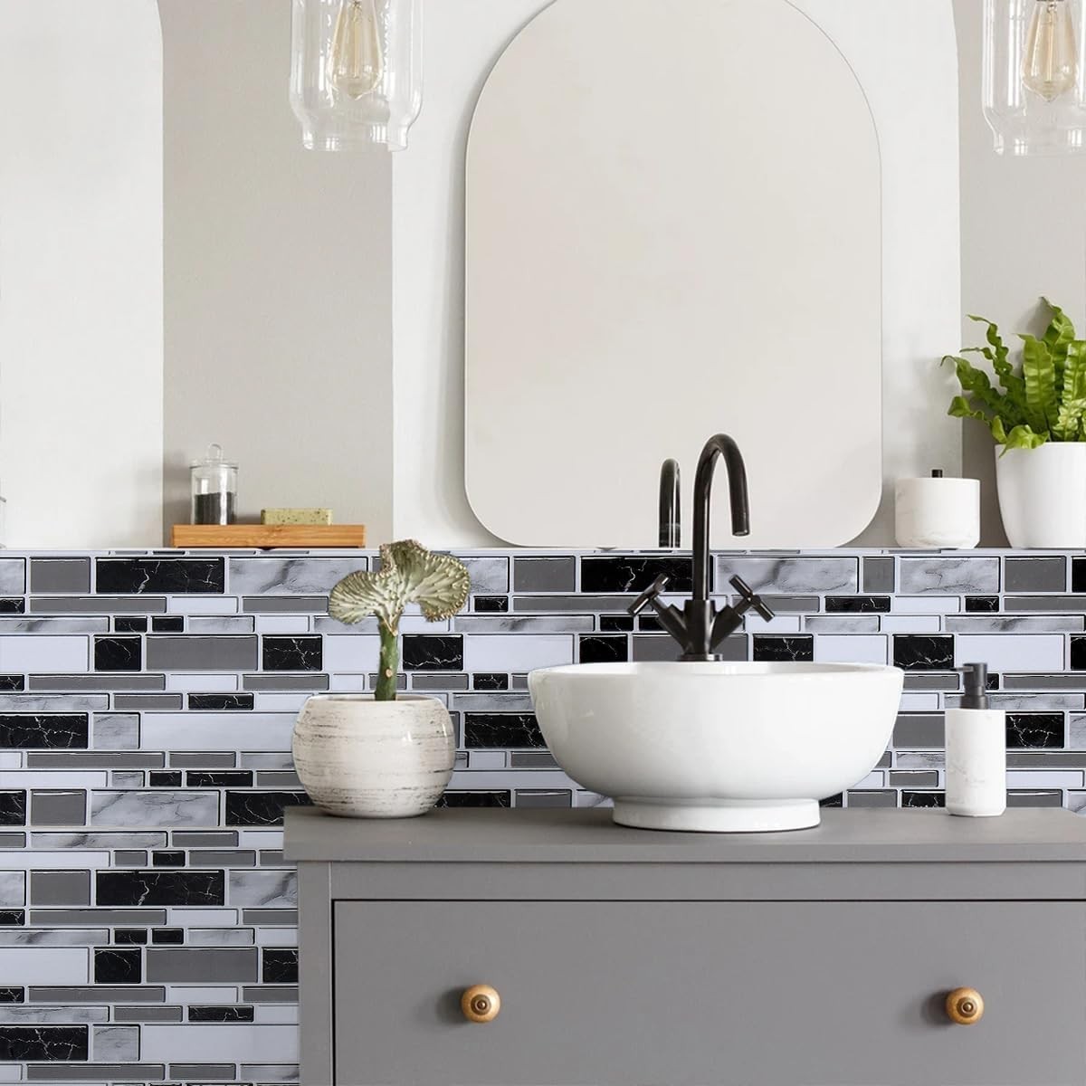 Livebor Peel and Stick Kitchen Wallpaper Backsplash 11.8 x 78.7, Black/White