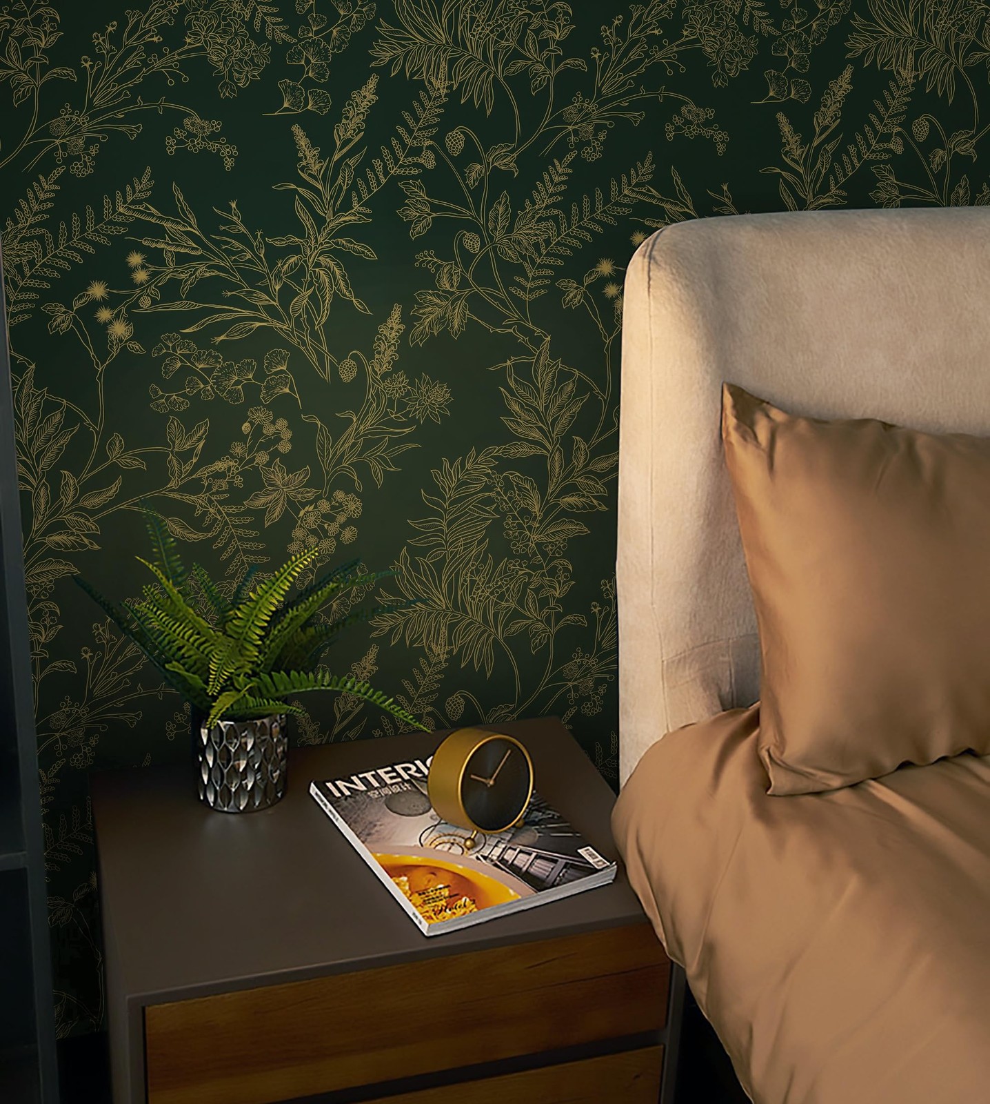Micpolo Dark Green and Gold Wallpaper 17.3″ x 118″,