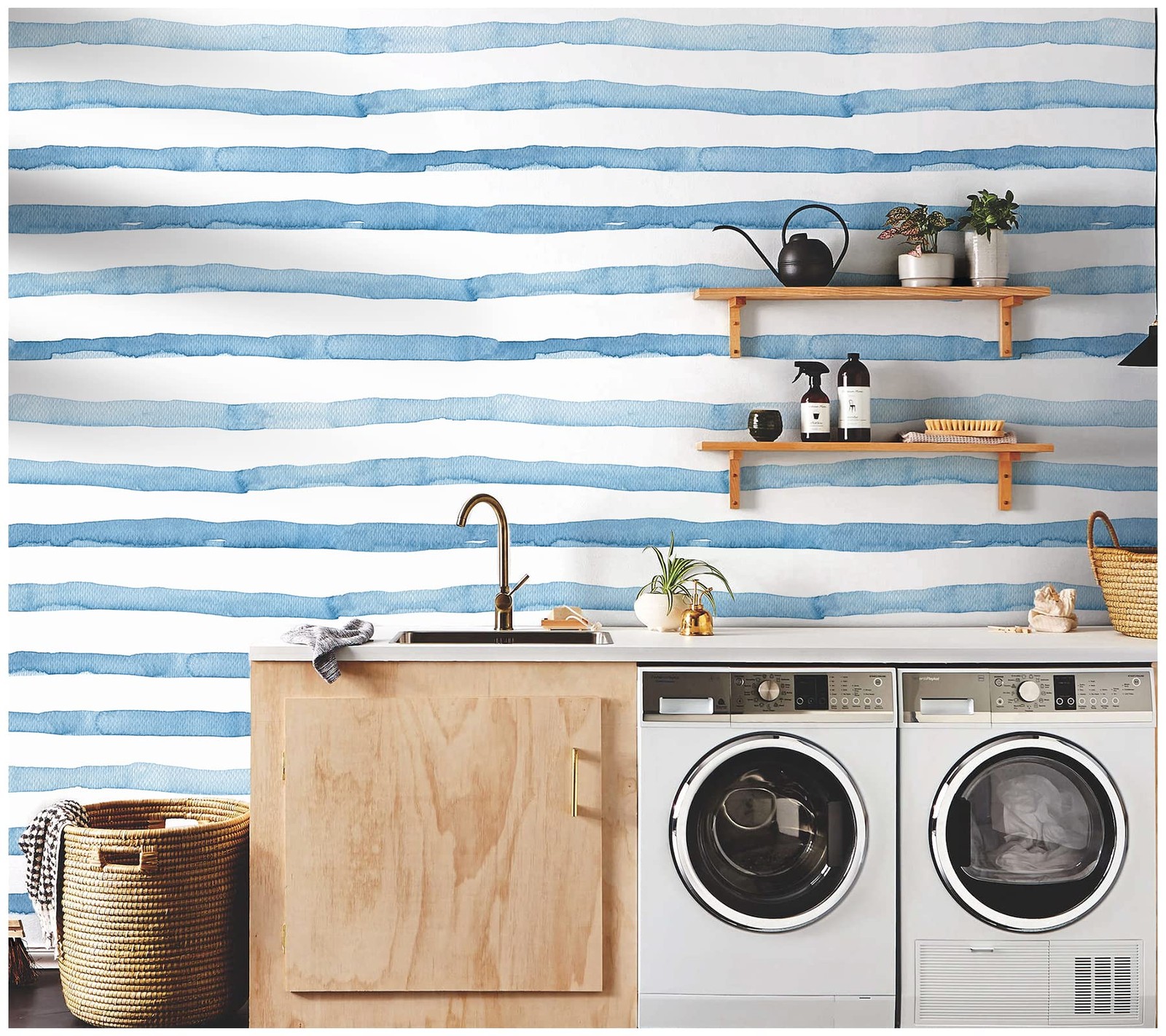 HAOKHOME Striped Peel and Stick Wallpaper 17.7in x 9.8ft, Indigo Blue/White