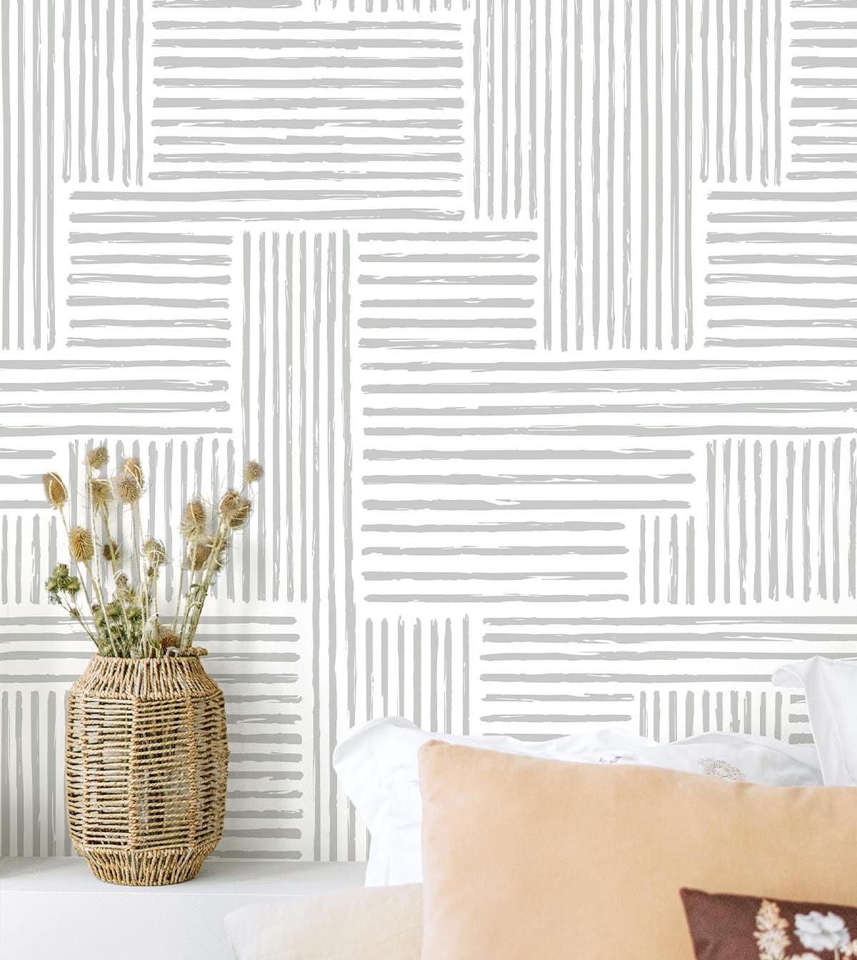 Naphite Grey Modern Peel and Stick Wallpaper Boho Striped 17.3″ x 78.7″, Gray
