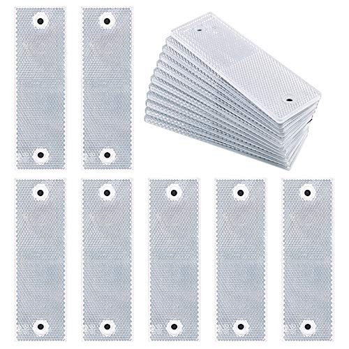 20Pcs Universal Plastic Rectangular Stick-on Car Reflector Sticker, Door White