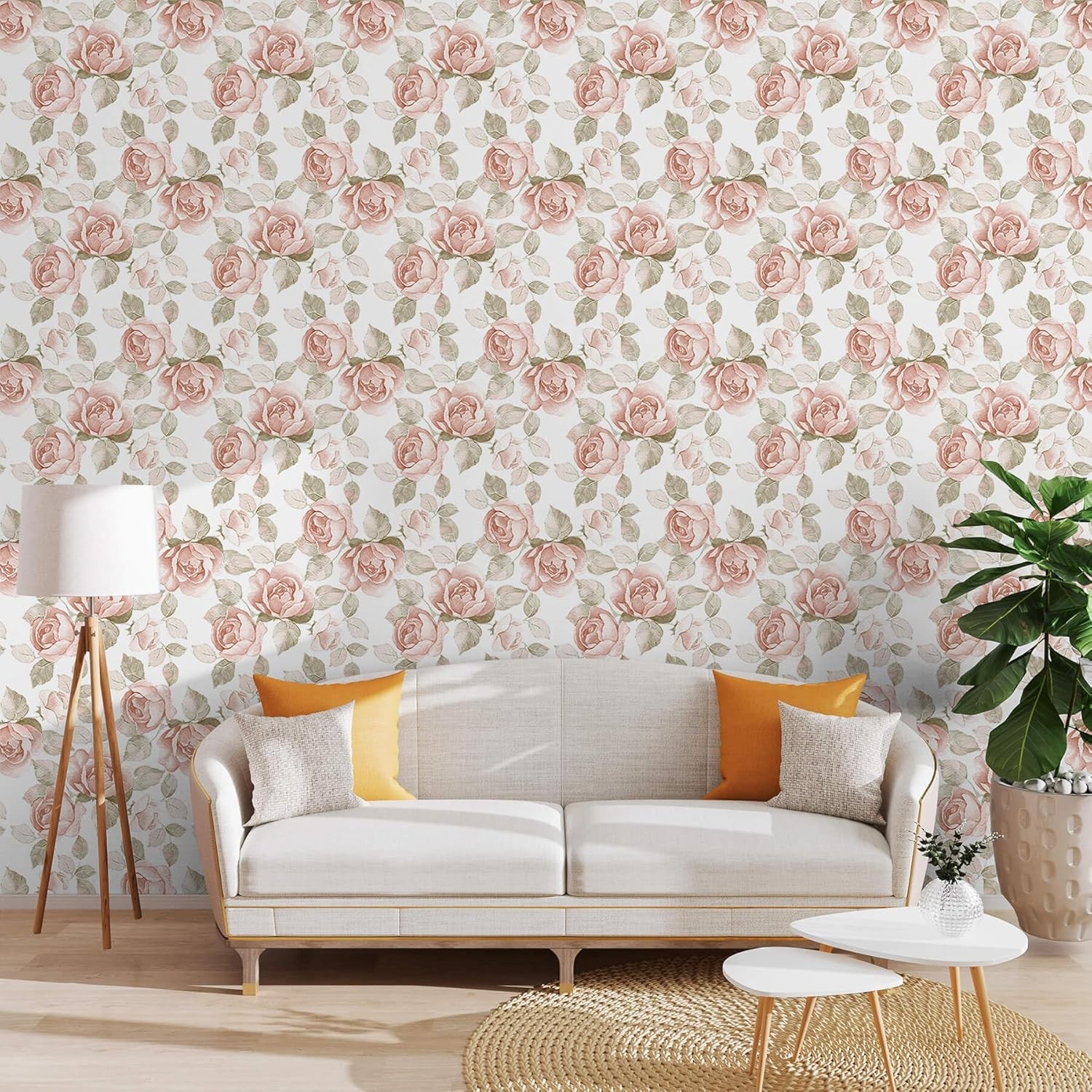 Heroad 16.1»x118» Vintage Floral Peel and 16.1 x 118, Light Beige &Pink
