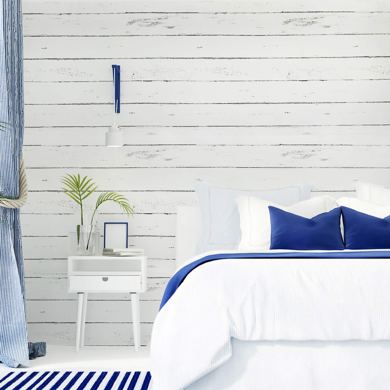 Ohmywor White Wood Wallpaper Peel and Stick 17.7″ x 118″, Wood,White