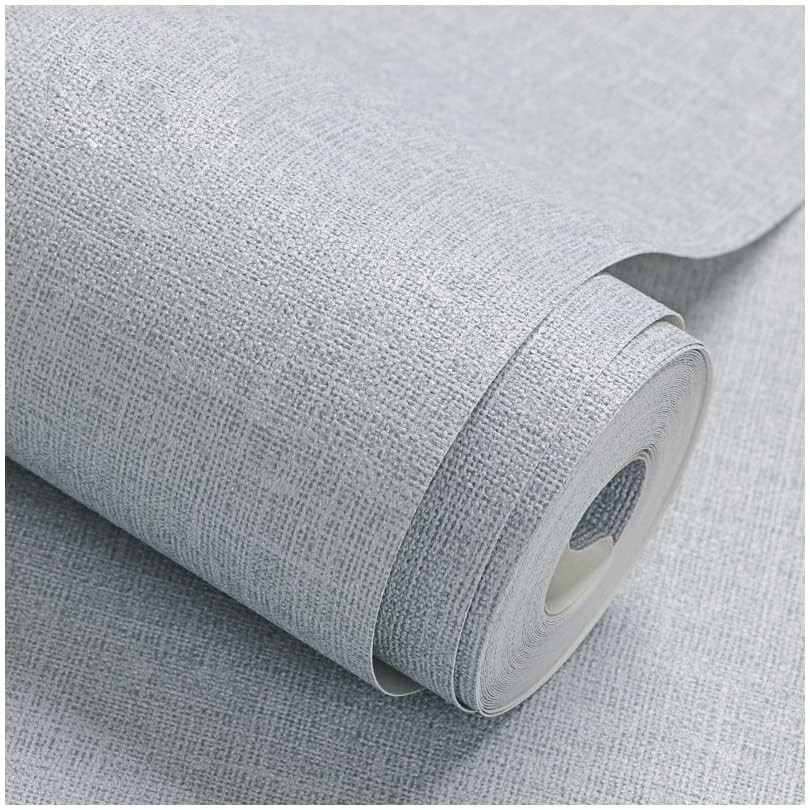 Fabric Peel and Stick Wallpaper Gray Faux Grasscloth Wall 17.8″ x 118″,