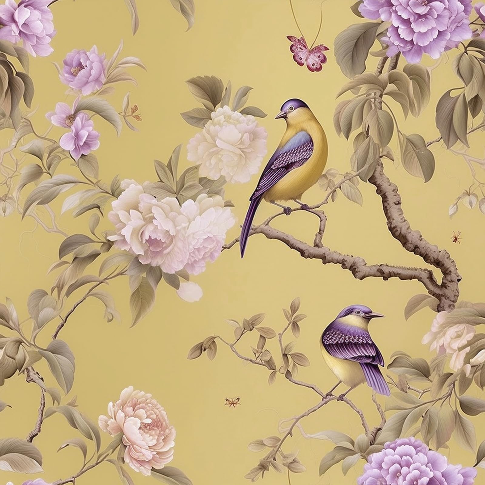VEELIKE Vintage Chinoiserie Peel and Stick Wallpaper 17.7″ x 118″, Yellow