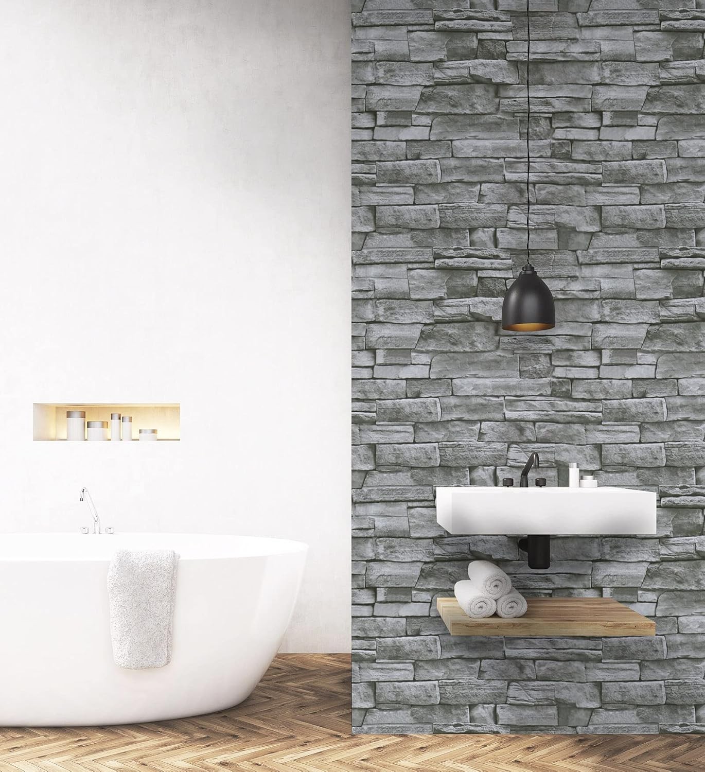 Timeet 3D Brick Stone Wallpaper Peel and Stick 17.7 x 196.9, Gray