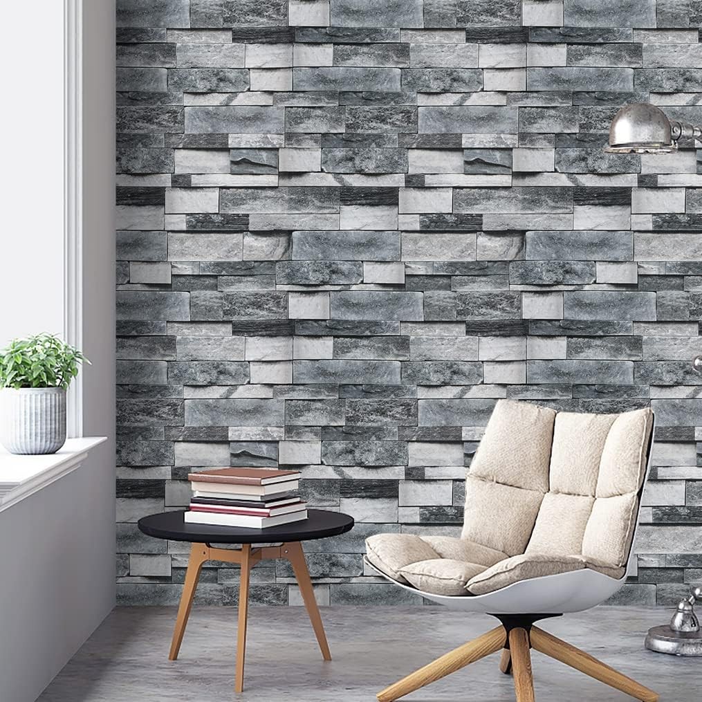 Timeet Grey Brick Wallpaper Peel and Stick Stone 17.7″ x 118.1″, Vintage