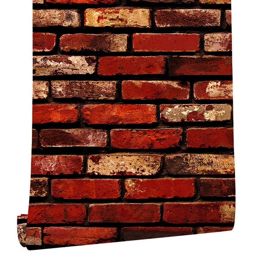 MelunMer Red Brick Peel and Stick Wallpaper 17.7″ x 118″, brick wallpaper