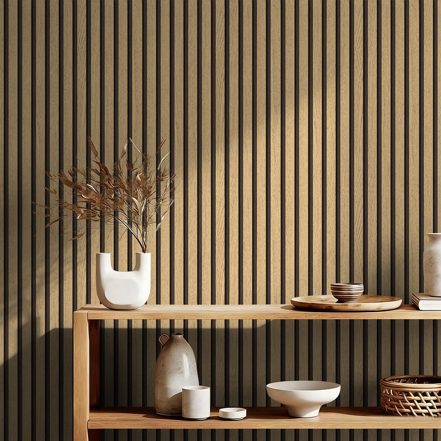 myforHD Wallpaper Peel and Stick Wood Grating Stripe 17.3″ x 118.1″, F