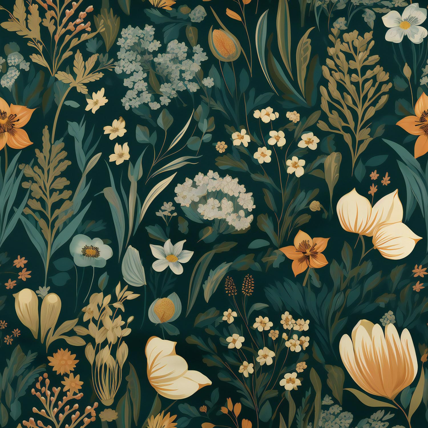 Orainege Vintage Floral Peel and Stick Wallpaper 17.3″ x 118.1″, Dark Green