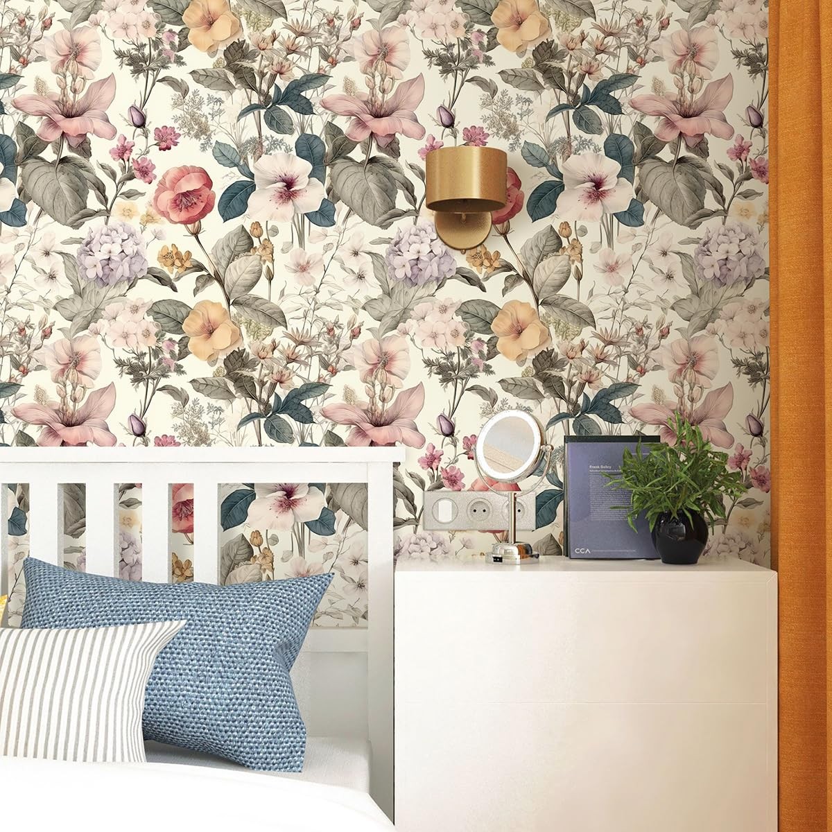 Jeweluck Floral Wallpaper Peel and Stick Vintage 16.9inch×118.1inch, A