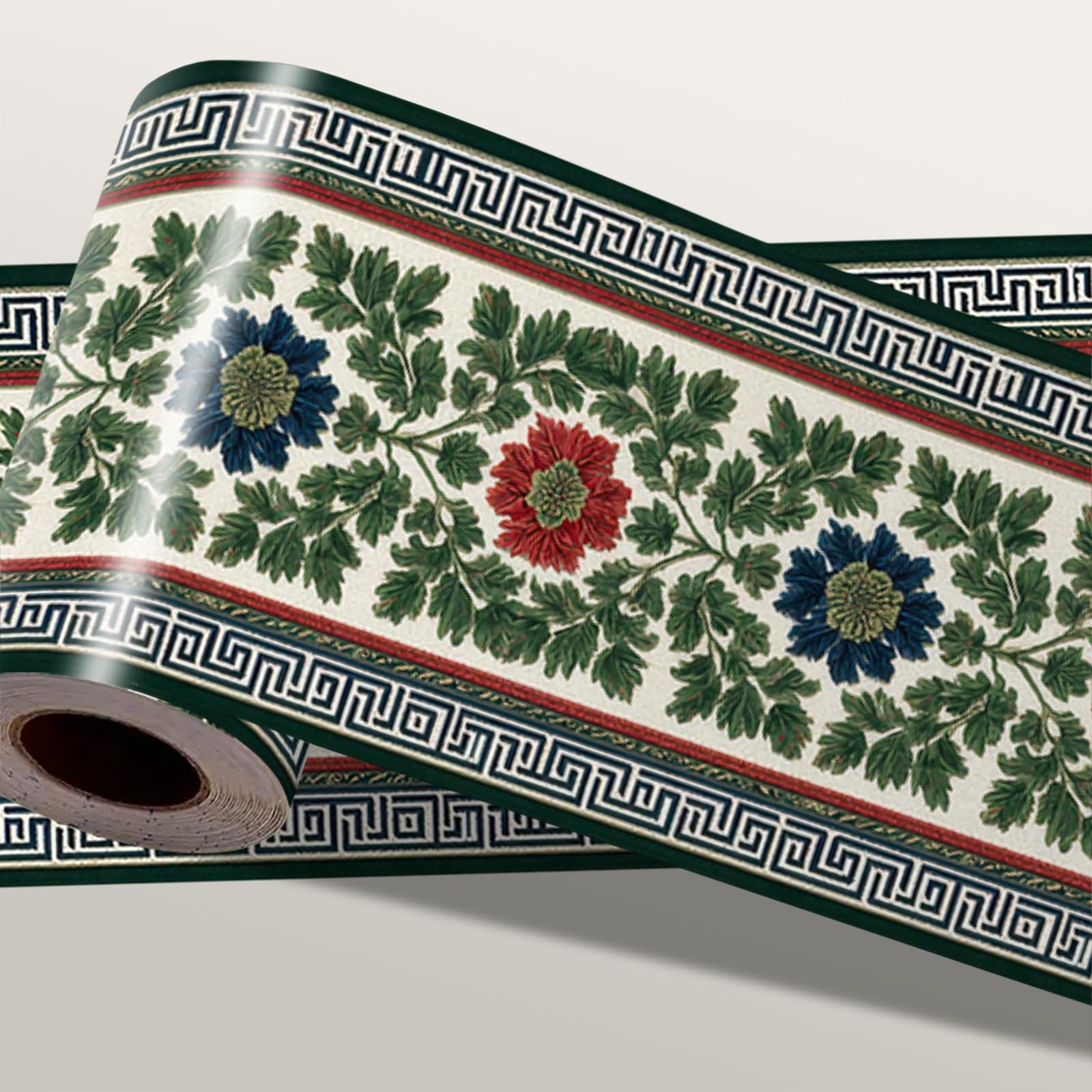IOHEFY Green Floral 4″ x 196″, Multi-colored (Green, Red, Blue)
