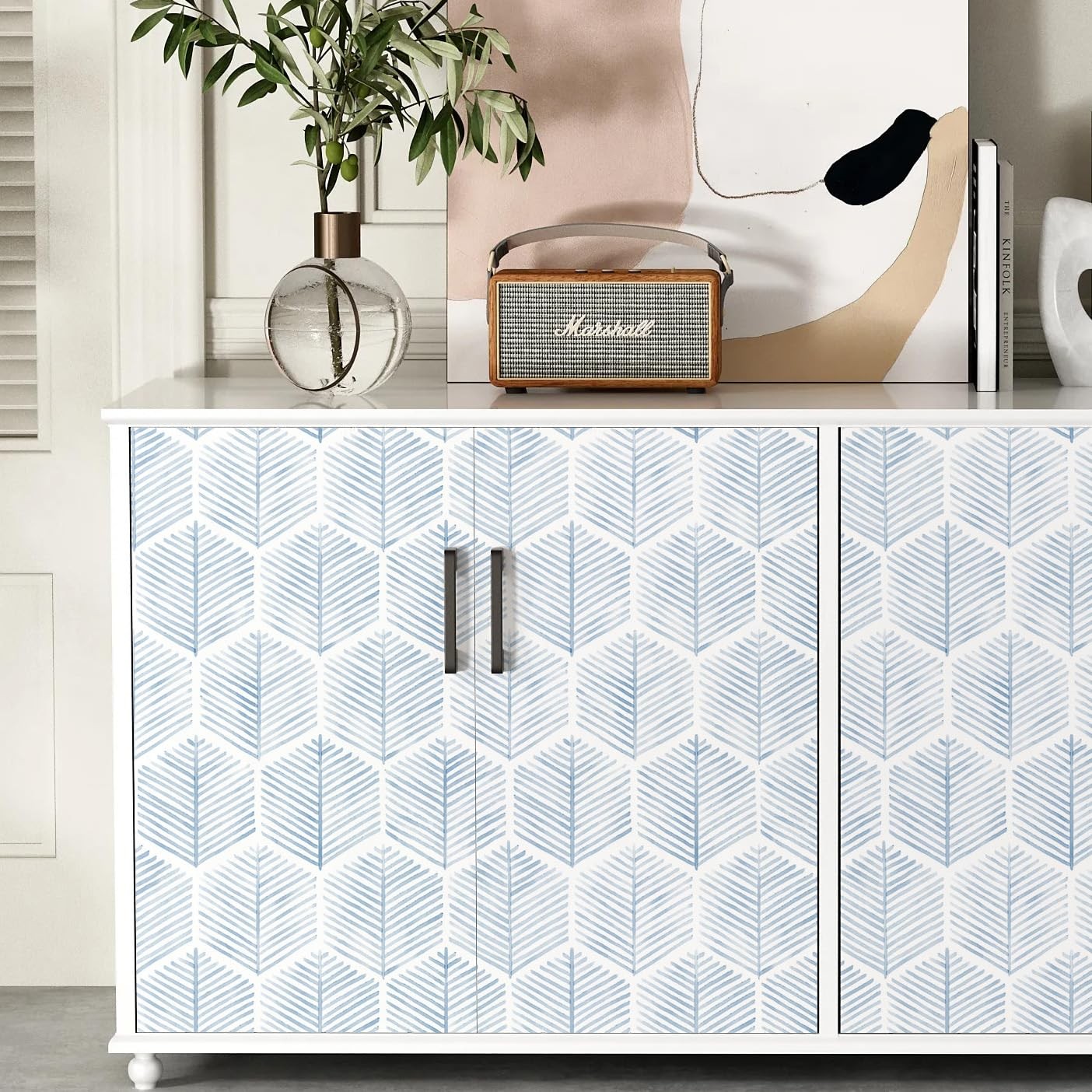 MelunMer Modern Peel and Stick Wallpaper Boho 78.7″×17.3″ （9.5 sq.ft）, Blue