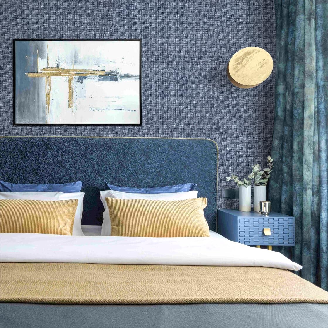 lenify Grasscloth Peel and Stick Wallpaper Denim 15.7″W x 118.1″L, Blue