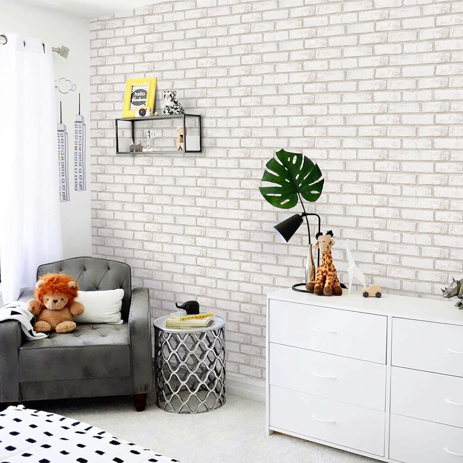 Timeet Beige White Brick Peel and Stick Wallpaper 17.7 x 118.1, Beige,white