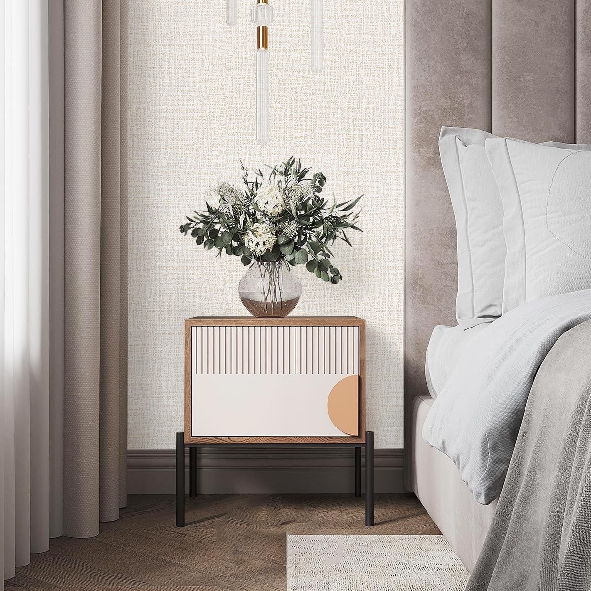 lenify Beige Wallpaper Grasscloth Peel and Stick 17.7″ x 118.1″,