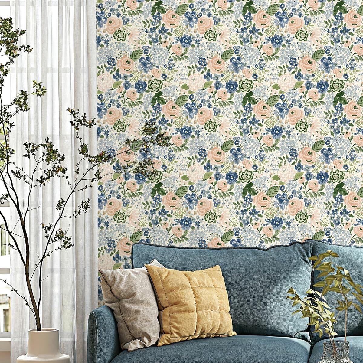 Wudnaye Floral Peel and Stick Wallpaper Vintage 17″×118″, Colorful
