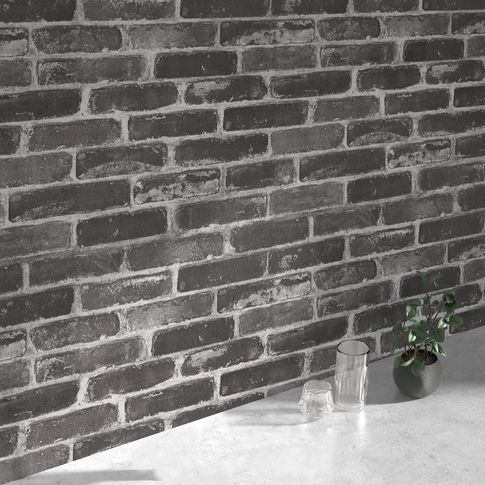 Qianglive Grey Brick Peel and Stick Wallpaper 17.5″×120″ 17.5″ x 120″, Gray