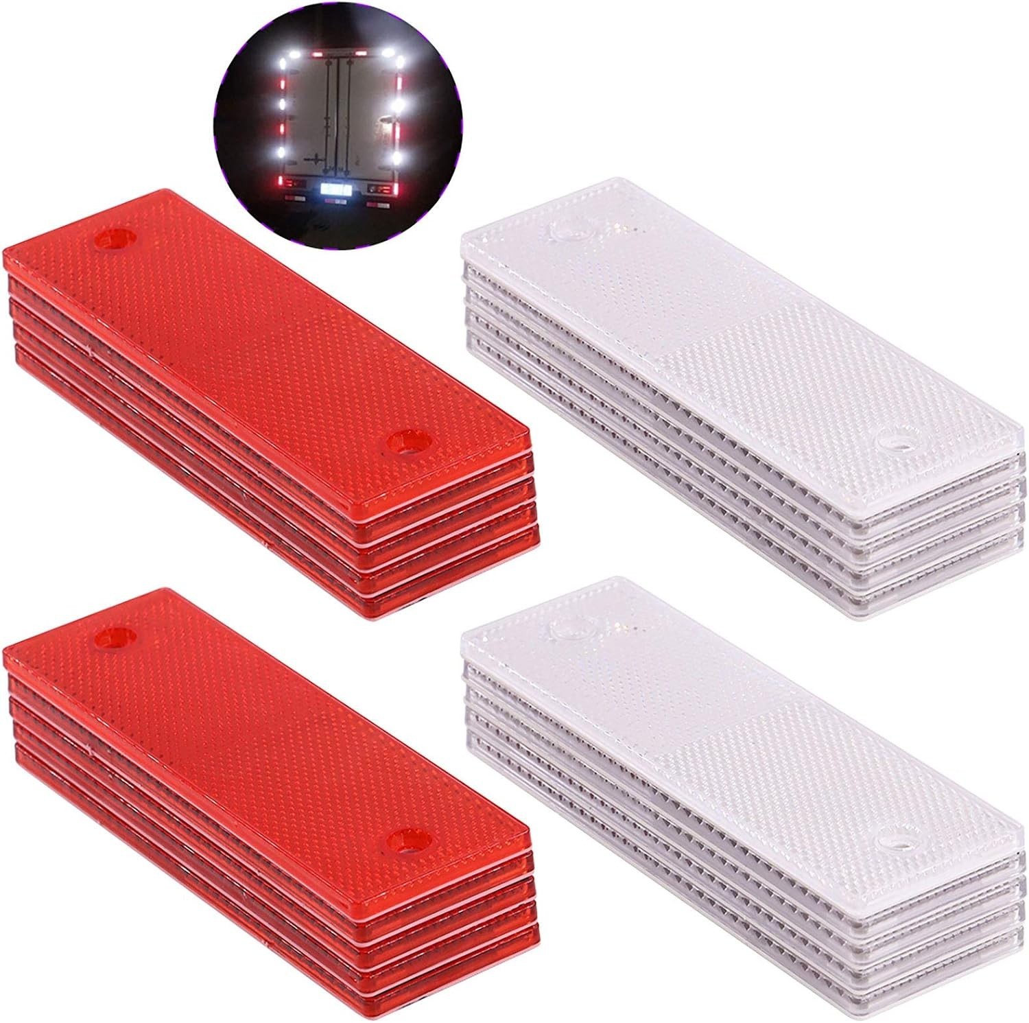 Swpeet 20Pcs Universal Plastic Rectangular Stick-on Car Reflector Red + White