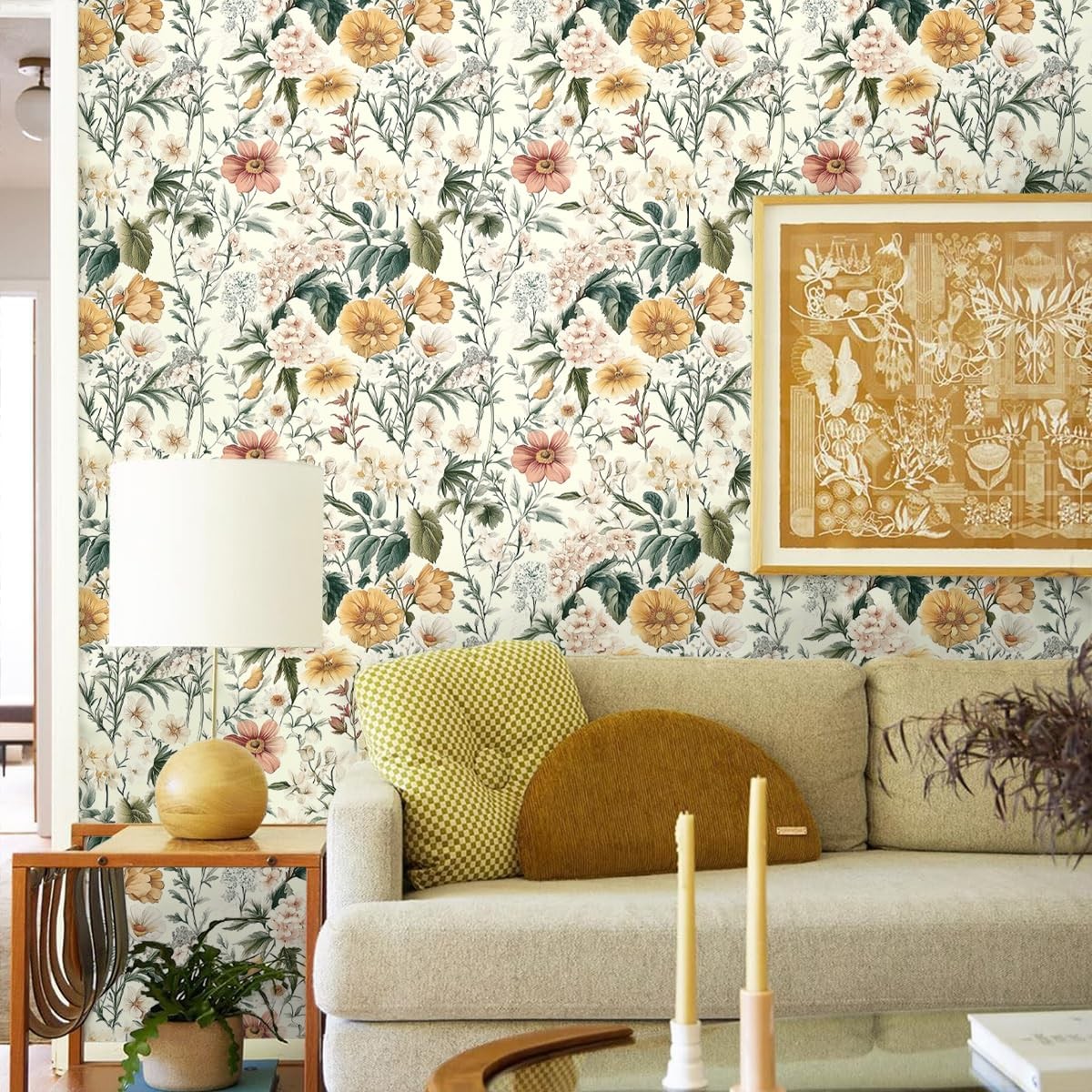 Livebor Vintage Floral Peel and Stick Wallpaper 16.9″ x 118.1″, A-Floral