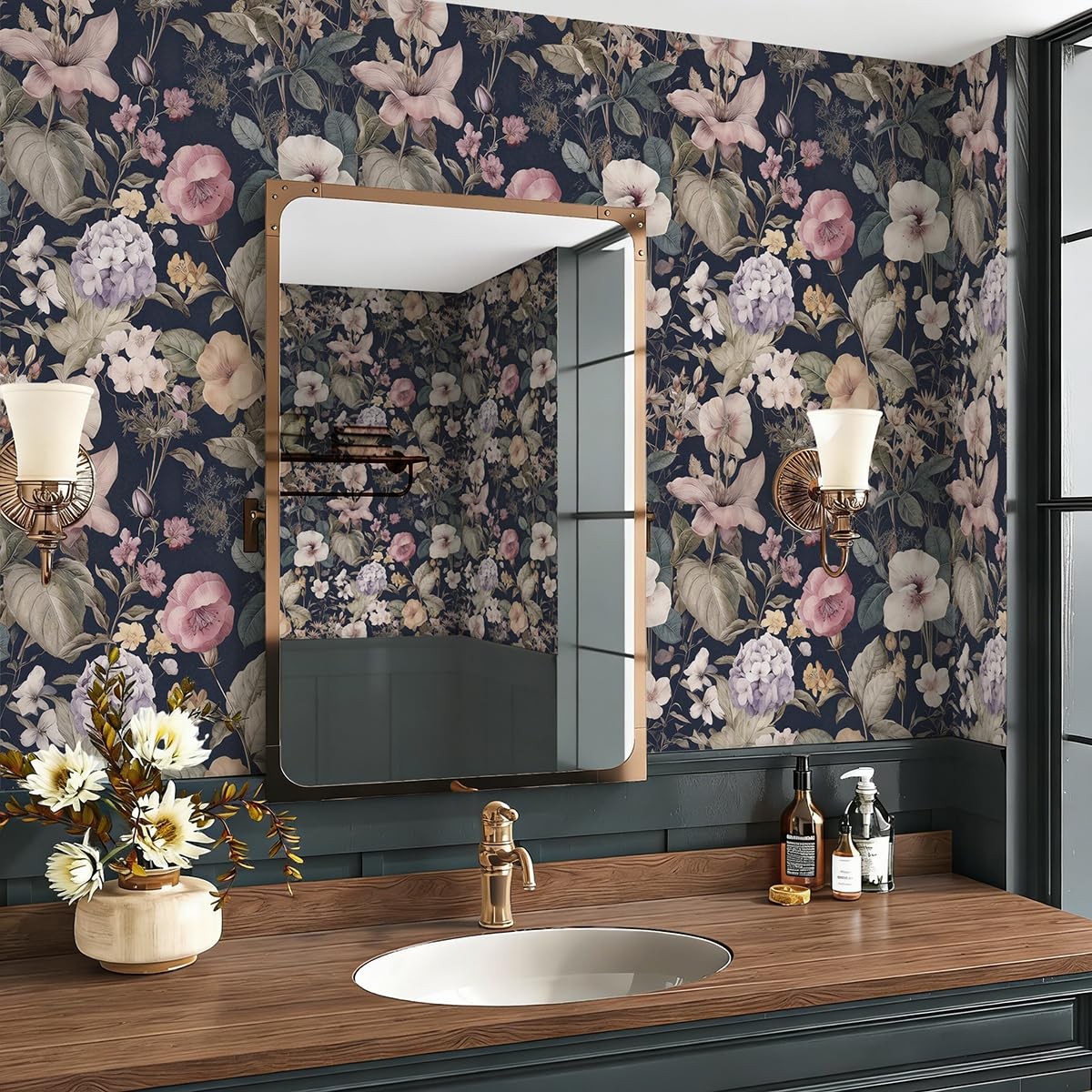 Jeweluck Vintage Floral Peel and Stick Wallpaper 16.9inch×118.1inch, C