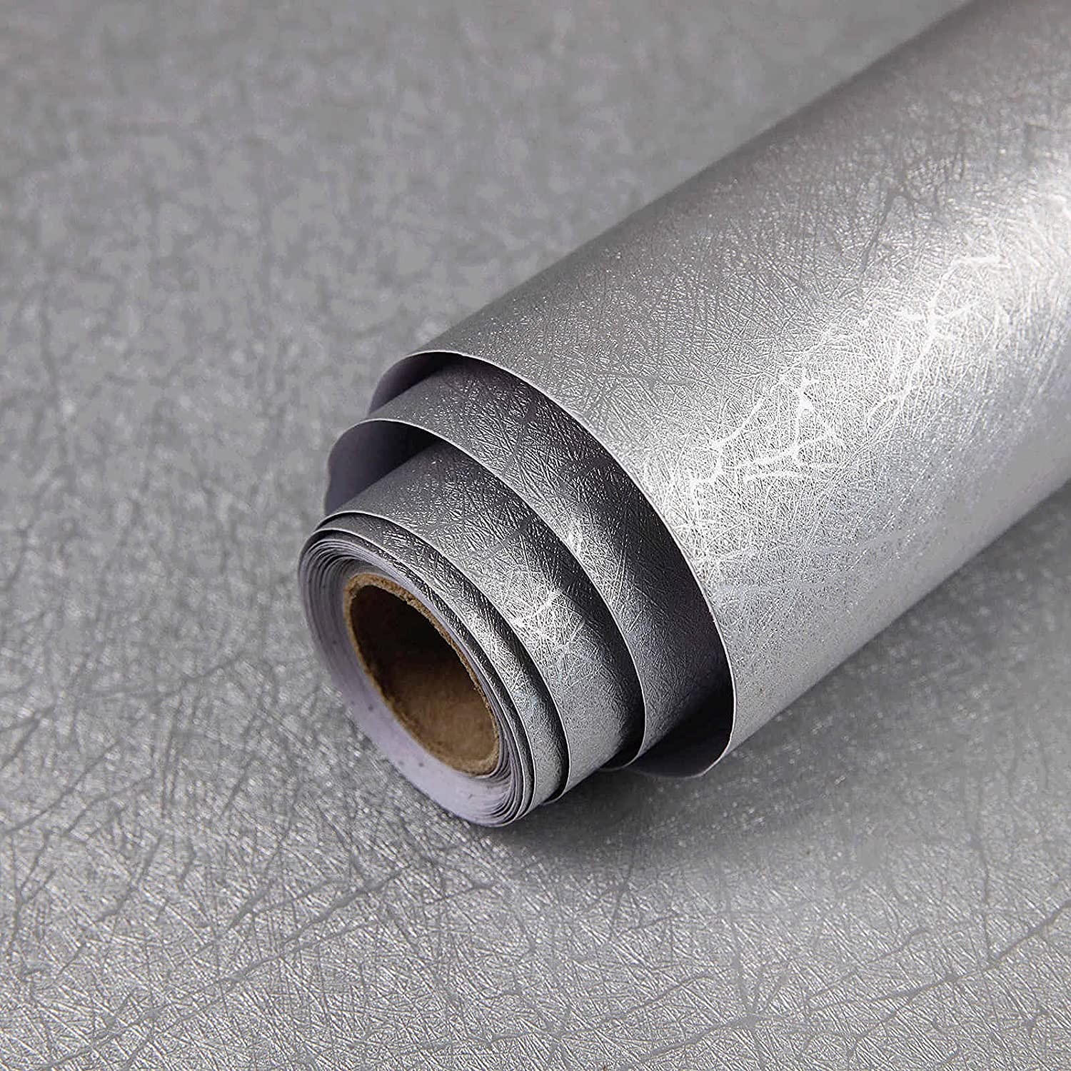 Silver Grey Wallpaper Peel and Stick Embossed Self 15.7″ x 118″,